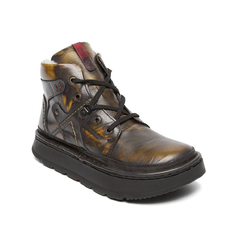 3336-0002-6w Ботинки жен.кожа-шерсть хаки-красный